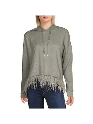 AQUA Женский серый пуловер с отделкой перьями Heather Long Sleeve Hoodie Top XS