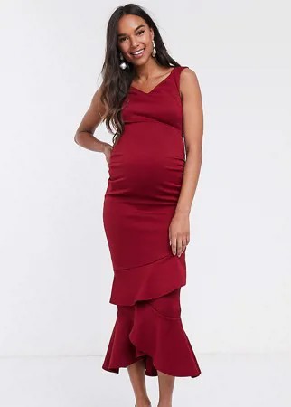 Платье миди с оборкой и открытыми плечами True Violet Maternity-Красный