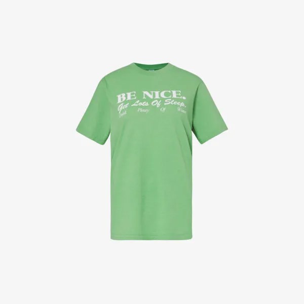 Футболка be nice из хлопкового джерси с текстовым принтом Sporty & Rich, цвет verde