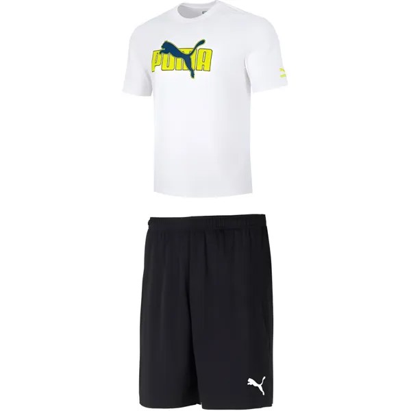 Повседневный спортивный мужской комплект: белый топ и черные шорты Puma, белый