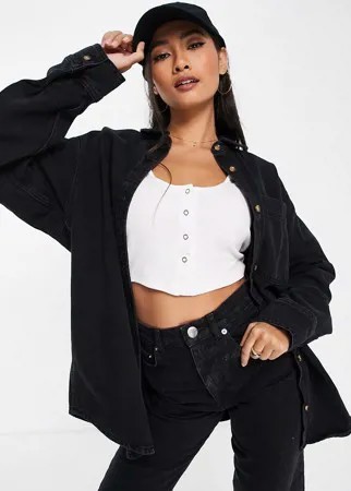 Черная джинсовая рубашка с выбеленным эффектом ASOS DESIGN-Черный цвет