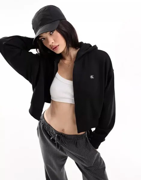 Черное укороченное худи Calvin Klein