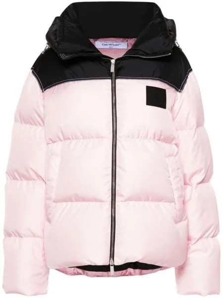 Off-White пуховик с логотипом, розовый