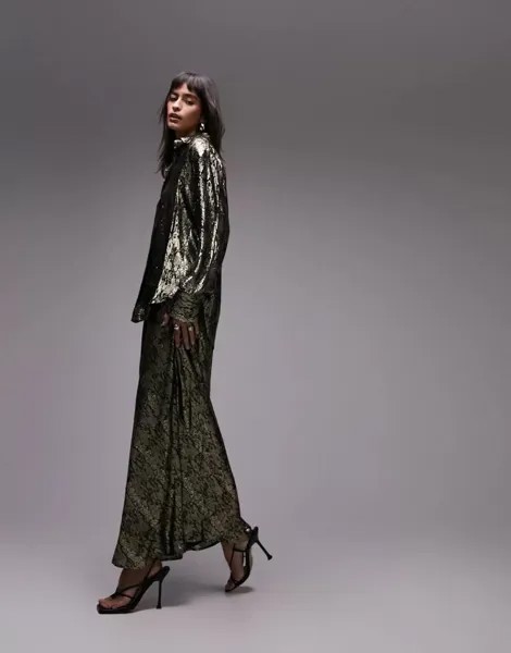 Юбка миди золотистого цвета Topshop (входит в комплект)