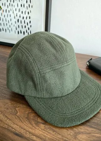 Флисовая пятипанельная кепка цвета хаки ASOS DESIGN-Зеленый