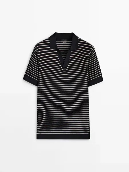 Свитер Massimo Dutti Striped Short Sleeve Polo, черный/белый