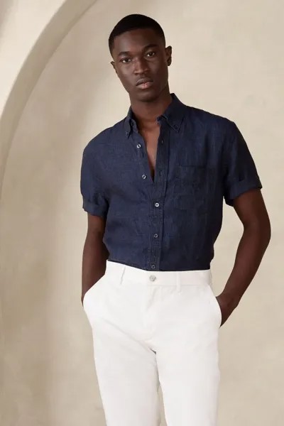 Льняная рубашка Castelletto Banana Republic, синий