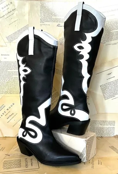Высокие ботинки в стиле вестерн Free People Alohas Mount Dallas, черно-белые кожаные, NIB 39/8,5