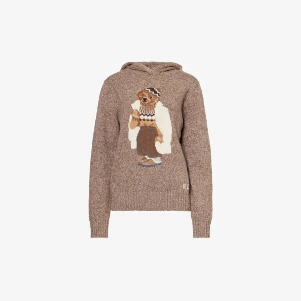 Толстовка Polo Bear из смеси шерсти и кашемира с рисунком интарсии Polo Ralph Lauren, коричневый