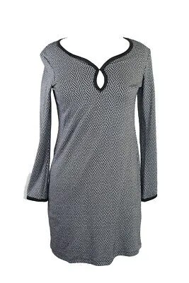 Studio M Новое черно-белое жаккардовое платье прямого кроя с длинными рукавами и каплевидным вырезом L 124 $