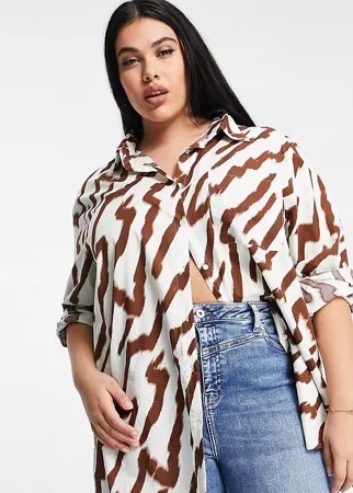 Oversized-рубашка с тигровым принтом Glamorous Curve-Белый