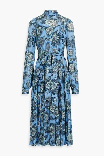 Платье-рубашка миди из шифона с плиссированным принтом Kent Diane Von Furstenberg, светло-синий