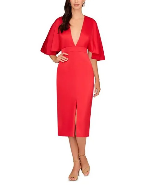 Атласное платье миди с креповой спиной Aidan Mattox, цвет Red