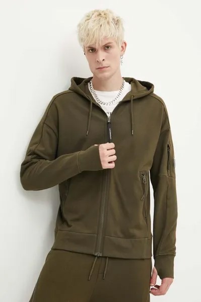 Хлопковая толстовка на молнии Diagonal Raised Fleece C.P. Company, зеленый