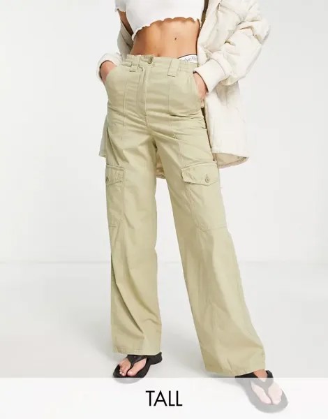 Комбинированные брюки карго с завышенной талией и практичными карманами Topshop цвета шалфея