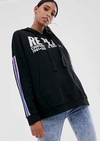 Черный oversize-свитшот с логотипом Replay