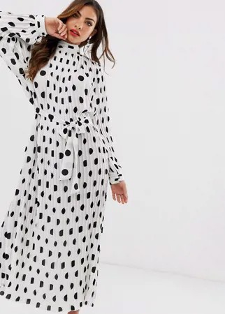 Плиссированное платье миди в горошек Forever U Collection-Мульти