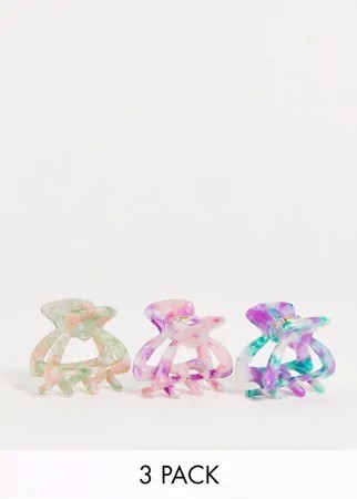 Набор из 3 квадратных заколок-крабиков для волос из разноцветного каучука My Accessories London-Разноцветный