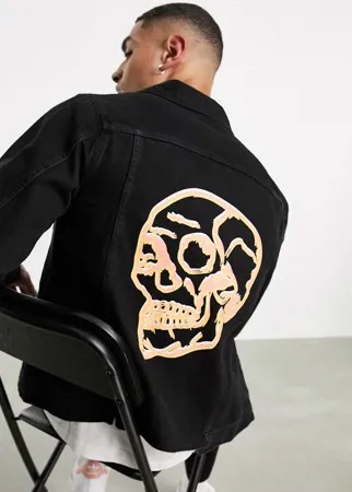 Джинсовая куртка с 3D-принтом черепа Bolongaro Trevor-Черный цвет