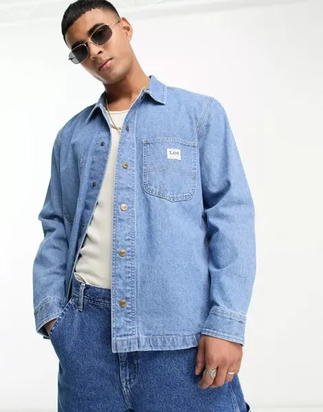 Комбинированная джинсовая куртка-рубашка свободного кроя Lee для рабочей одежды средней стирки