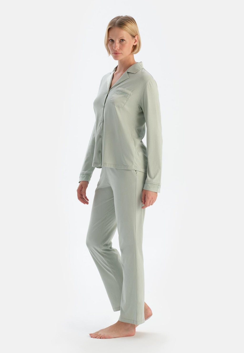 Пижамный комплект LONG SLEEVE COLLAR REGULAR WAIST SET DAGI, мята