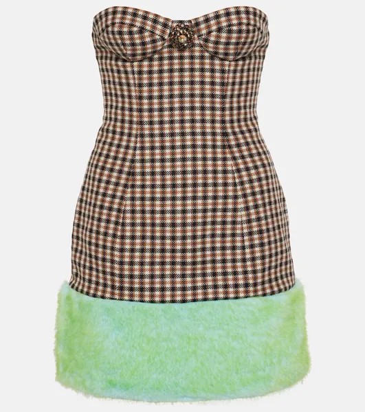 Мини-платье без бретелек с отделкой из искусственного меха Area, мультиколор