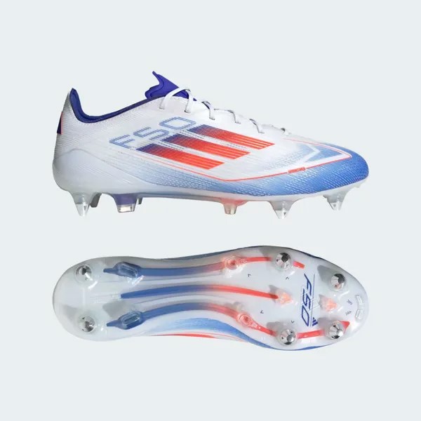 Футбольные бутсы F50 Elite с мягким грунтом Adidas, цвет Cloud White/Solar Red/Lucid Blue