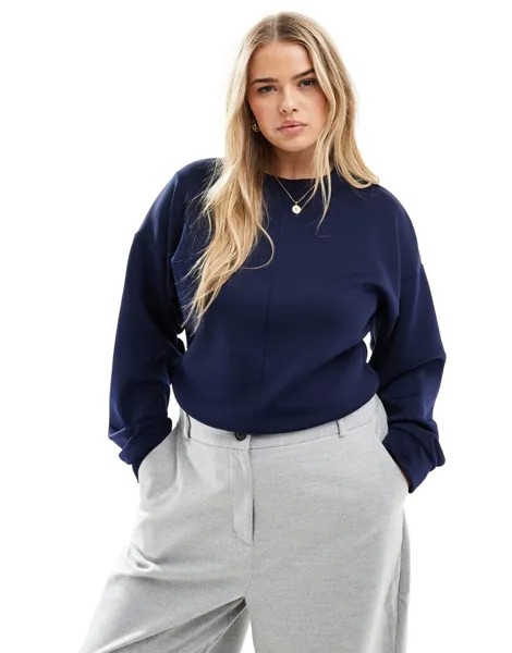Темно-синее неопреновый боди с длинными рукавами и круглым вырезом ASOS DESIGN Curve ASOS