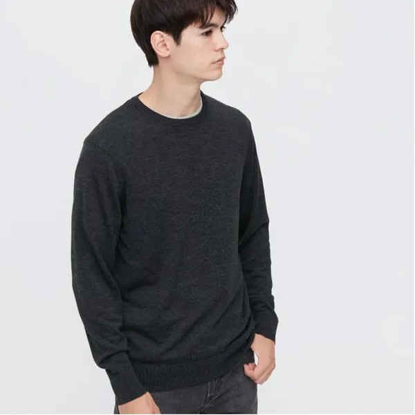 Джемпер Uniqlo Extra Fine Merino Crew Neck, темно-серый