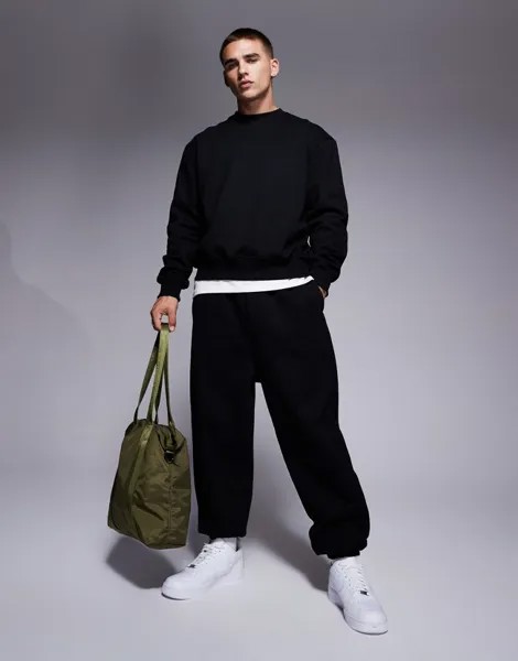 Черные тяжелые спортивные брюки оверсайз ASOS DESIGN