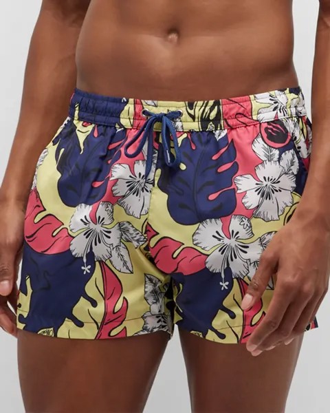 Мужские шорты для плавания с листьями гибискуса Moschino, цвет Fucsia Multi