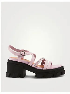 GANNI Женские розовые кожаные сандалии с ремешком на пятке 2 дюйма на платформе с круглым носком на блочном каблуке 40