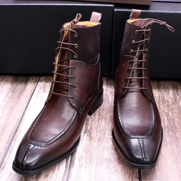 Большие размеры 39-46, мужские Ботильоны кожаная обувь со шнуровкой модные дизайнерские ковбойские высокие мужские сапоги с острым носком