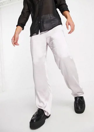 Серебристые брюки из атласа с широкими штанинами и драпировкой ASOS DESIGN-Серебристый
