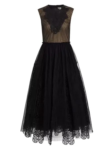 Платье миди с принтом Heart Godet Lela Rose, черный