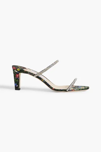 Атласные туфли-мофели Brea 65 с цветочным принтом и кристаллами JIMMY CHOO, зеленый