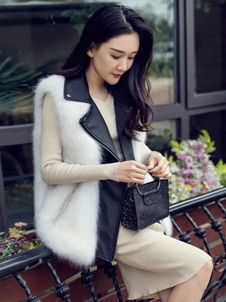 Milanoo Faux Fur Coats For Women Sleeveless Jewel Neck White Casual Women Coat