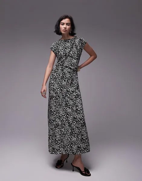 Topshop – Черно-белое платье-миди с анималистическим принтом и украшением в виде лестницы