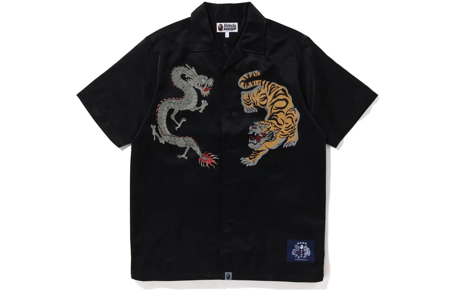 BAPE Японский мотив Свободный крой рубашка S/S A Bathing Ape, черный