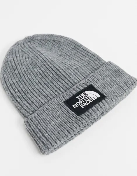 Серая шапка-бини с отворотом и логотипом The North Face-Серый