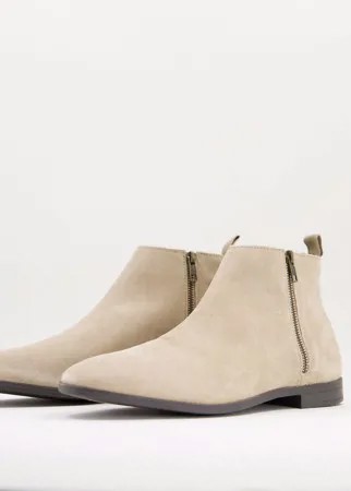 Светло-бежевые замшевые ботинки челси с натуральной подошвой ASOS DESIGN-Светло-бежевый цвет