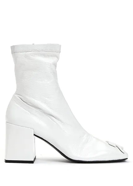 Женские кожаные ботинки с белой пряжкой с логотипом Courreges