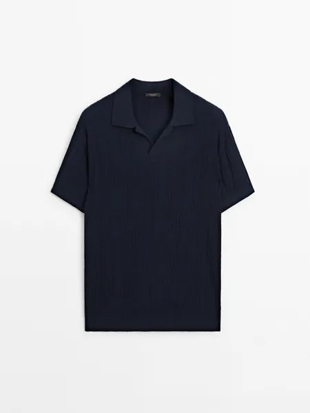 Рубашка поло в рубчик с короткими рукавами Massimo Dutti, синий