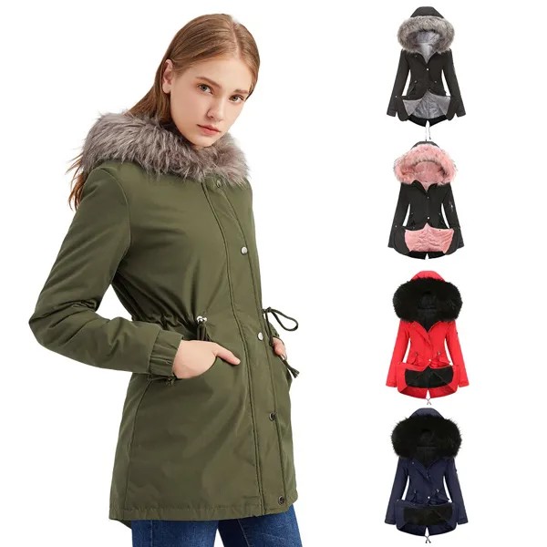 Европейская Парка женская однотонная хлопковая куртка на шнуровке с карманами облегающее осенне-зимнее длинное теплое плюшевое пальто сре...