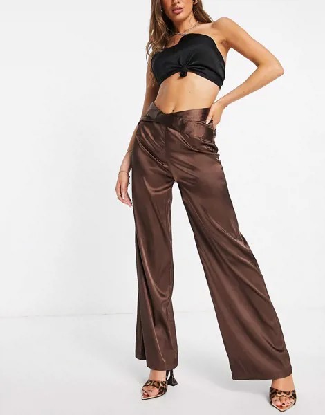 Коричневые брюки с широкими штанинами и акцентной деталью на талии (от комплекта) Unique21-Коричневый цвет