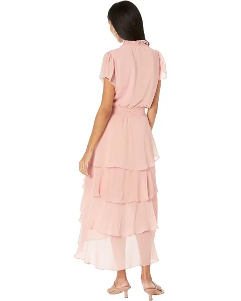 Платье 1.STATE Short Sleeve Smock Neck Ruffle Tier Maxi Dress, цвет Blush