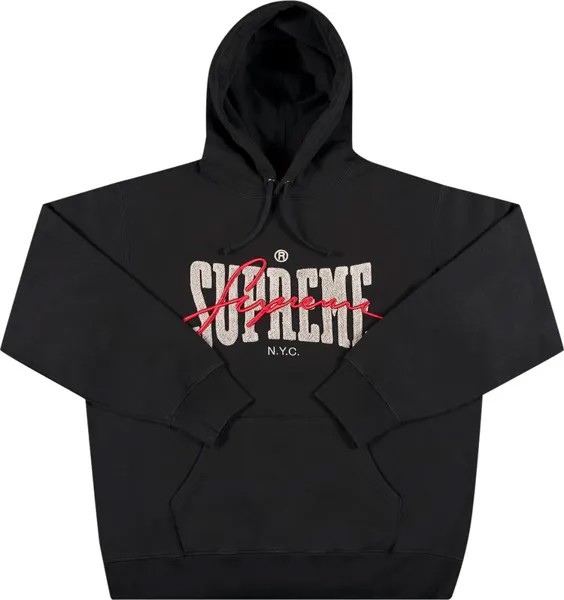 Толстовка Supreme Embroidered Chenille Hooded Sweatshirt 'Black', черный