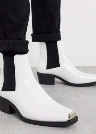 Белые лакированные ботинки челси в стиле вестерн на кубинском каблуке ASOS DESIGN-Белый