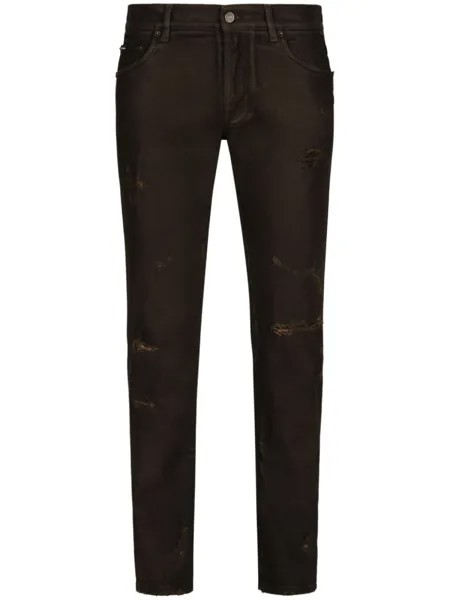 Dolce & Gabbana узкие джинсы с прорезями, черный