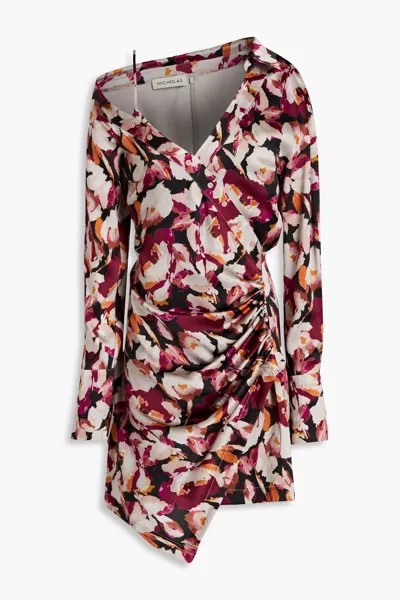 Платье-рубашка Eliana из шелкового атласного крепа с запахом и цветочным принтом NICHOLAS, бордовый